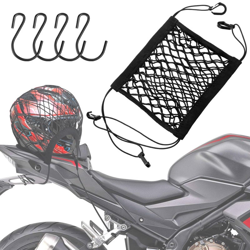 SARDVISA Upgrade Cargo Net for Motorcycle Helmet Storage  10""X11"" High-Elastic Double Layer Bungee Net with 4 Strong Hooks  Luggage Strap Rack Expansion Organizer Net Pocket for Motorbike Trike Cycle - Image 1